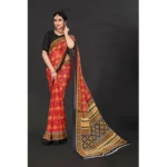 Generic Women's Georgette Floral Print Saree With Unstitched Blouse 5.5Mtr (Red) - Image 3