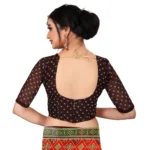 Generic Women's Georgette Floral Print Saree With Unstitched Blouse 5.5Mtr (Orange) - Image 2