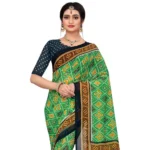 Generic Women's Georgette Floral Print Saree With Unstitched Blouse 5.5Mtr (Light Green) - Image 2