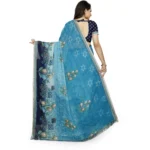 Generic Women's Georgette Floral Print Saree With Unstitched Blouse 5.5Mtr (Light Blue) - Image 3