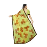 Generic Women's Georgette Floral Print Saree With Unstitched Blouse 5.5Mtr (Brown-Mustard) - Image 3