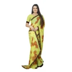Generic Women's Georgette Floral Print Saree With Unstitched Blouse 5.5Mtr (Brown-Mustard) - Image 4