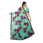 Generic Women's Georgette Floral Print Saree With Unstitched Blouse 5.5Mtr (Green) - Image 3