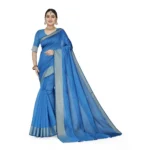 Generic Women's Cotton Silk Self Design Saree With Unstitched Blouse 5.5Mtr (Light Blue)