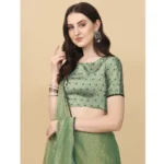 Generic Women's Silk Blend Embellished Saree With Unstitched Blouse 5.5Mtr (Light Green) - Image 4