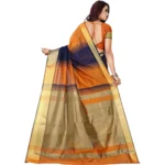 Generic Women's Jacquard Woven Saree With Unstitched Blouse 5.5Mtr (Orange) - Image 2
