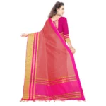 Generic Women's Jacquard Striped Saree With Unstitched Blouse 5.5Mtr (Pink) - Image 5