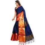 Generic Women's Jacquard Woven Saree With Unstitched Blouse 5.5Mtr (Dark Blue) - Image 3