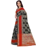 Generic Women's Jacquard Woven Saree With Unstitched Blouse 5.5Mtr (Red-Black) - Image 3