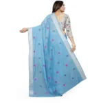 Generic Women's Cotton Silk Embroidered Saree With Unstitched Blouse 5.5Mtr (Light Blue) - Image 4