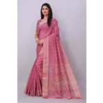 Generic Women's Silk Blend Woven Saree With Unstitched Blouse 5.5Mtr (Pink) - Image 3
