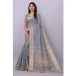 Generic Women's Silk Blend Woven Saree With Unstitched Blouse 5.5Mtr (Grey) - Image 3