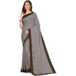 Generic Women's Chiffon Self Design Saree With Unstitched Blouse 5.5Mtr (Silver)