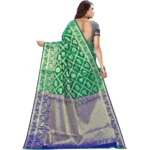 Generic Women's Jacquard Woven Saree With Unstitched Blouse 5.5Mtr (Green) - Image 2