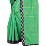 Generic Women's Cotton Silk Checkered Saree With Unstitched Blouse 5.5Mtr (Green) - Image 3