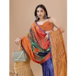Generic Women's Crepe Digital Print Saree With Unstitched Blouse 5.5Mtr (Light Blue) - Image 3