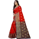 Generic Women's Silk Blend Woven Saree With Unstitched Blouse 5.5Mtr (Purple-Red) - Image 3