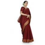 Generic Women's Cotton Silk Self Design Saree With Unstitched Blouse 5.5Mtr (Maroon) - Image 3