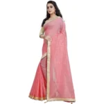 Generic Women's Cotton Silk Checkered Saree With Unstitched Blouse 5.5Mtr (Pink) - Image 2