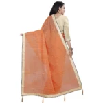 Generic Women's Cotton Silk Checkered Saree With Unstitched Blouse 5.5Mtr (Orange) - Image 4
