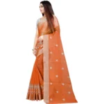 Generic Women's Cotton Silk Embroidered Saree With Unstitched Blouse 5.5Mtr (Orange) - Image 2