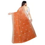 Generic Women's Cotton Silk Embroidered Saree With Unstitched Blouse 5.5Mtr (Orange) - Image 4