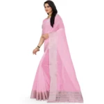 Generic Women's Cotton Jute Self Design Saree With Unstitched Blouse 5.5Mtr (Pink) - Image 2