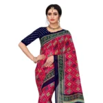 Generic Women's Georgette Floral Print Saree With Unstitched Blouse 5.5Mtr (Pink) - Image 2