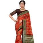 Generic Women's Georgette Floral Print Saree With Unstitched Blouse 5.5Mtr (Red) - Image 2