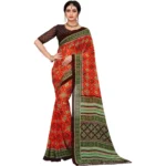 Generic Women's Georgette Floral Print Saree With Unstitched Blouse 5.5Mtr (Red) - Image 3