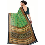 Generic Women's Georgette Floral Print Saree With Unstitched Blouse 5.5Mtr (Light Green) - Image 3