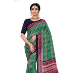 Generic Women's Georgette Floral Print Saree With Unstitched Blouse 5.5Mtr (Green) - Image 2