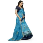 Generic Women's Georgette Floral Print Saree With Unstitched Blouse 5.5Mtr (Light Blue) - Image 4