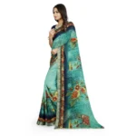 Generic Women's Georgette Floral Print Saree With Unstitched Blouse 5.5Mtr (Light Blue) - Image 2