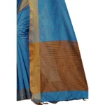 Generic Women's Cotton Silk Self Design Saree With Unstitched Blouse 5.5Mtr (Light Blue) - Image 2