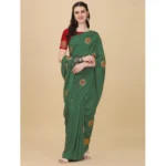 Generic Women's Silk Blend Embroidered Saree With Unstitched Blouse 5.5Mtr (Light Green) - Image 4