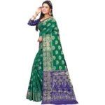 Generic Women's Jacquard Woven Saree With Unstitched Blouse 5.5Mtr (Green) - Image 3