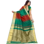 Generic Women's Jacquard Woven Saree With Unstitched Blouse 5.5Mtr (Red-Green) - Image 2