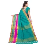 Generic Women's Jacquard Woven Saree With Unstitched Blouse 5.5Mtr (Dark Green) - Image 4