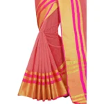 Generic Women's Jacquard Striped Saree With Unstitched Blouse 5.5Mtr (Pink) - Image 2