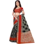 Generic Women's Jacquard Woven Saree With Unstitched Blouse 5.5Mtr (Red-Black) - Image 2