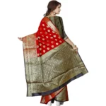 Generic Women's Jacquard Woven Saree With Unstitched Blouse 5.5Mtr (Red) - Image 3