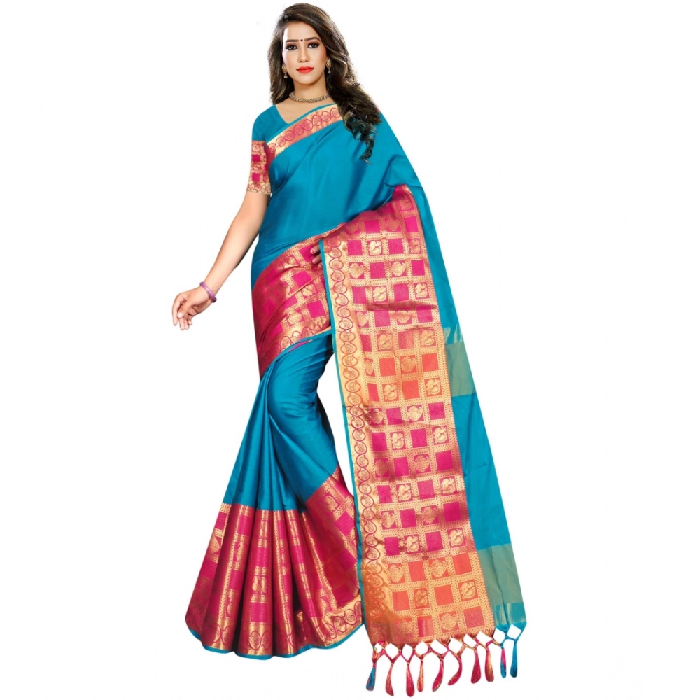 53926447304_08fcf637a0_o_d-1000x1000-1.webp Generic Women's Jacquard Woven Saree With Unstitched Blouse 5.5Mtr (Multicolor) - Image 1