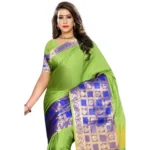 Generic Women's Jacquard Woven Saree With Unstitched Blouse 5.5Mtr (Green) - Image 2