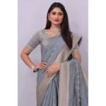 Generic Women's Silk Blend Woven Saree With Unstitched Blouse 5.5Mtr (Grey) - Image 2