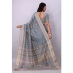 Generic Women's Silk Blend Woven Saree With Unstitched Blouse 5.5Mtr (Grey) - Image 4