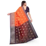 Generic Women's Silk Blend Woven Saree With Unstitched Blouse 5.5Mtr (Orange) - Image 3