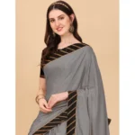 Generic Women's Chiffon Self Design Saree With Unstitched Blouse 5.5Mtr (Silver) - Image 4