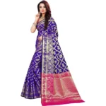 Generic Women's Jacquard Woven Saree With Unstitched Blouse 5.5Mtr (Blue) - Image 3