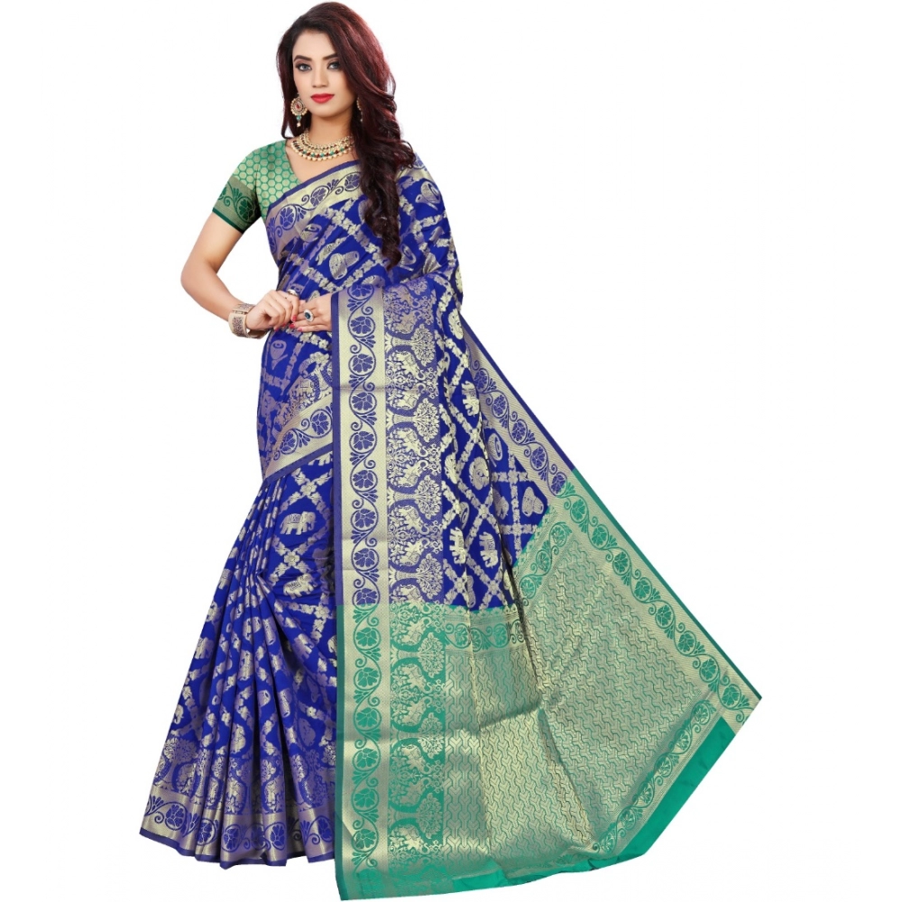 53926452739_f57cd75589_o_d-1000x1000-1.webp Generic Women's Jacquard Woven Saree With Unstitched Blouse 5.5Mtr (Blue) - Image 1